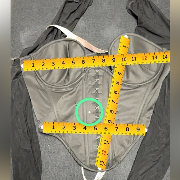 HOUSE OF CB Mina Plunge Long Sleeve Structured Corset Top Black M Edgy Bustier - Picture 14 of 16